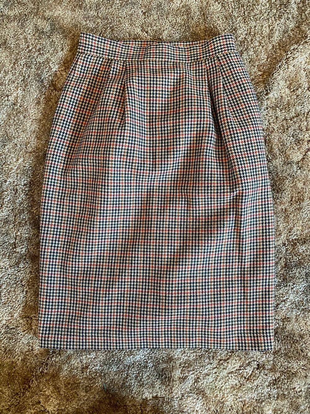 Vintage Personal Wool Blend Houndstooth Pencil Skirt High Waist Tweed Mod Preppy